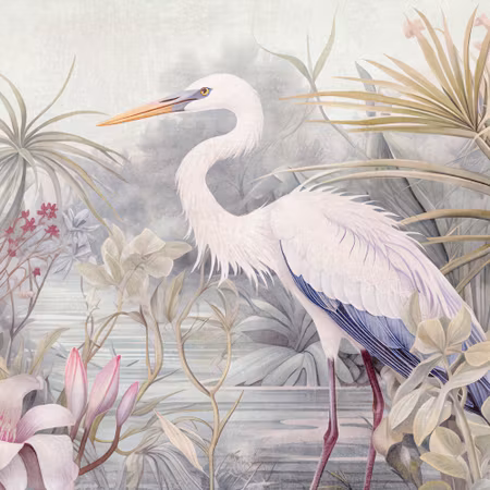 Rund fototapet - Heron wading in a pond in bright