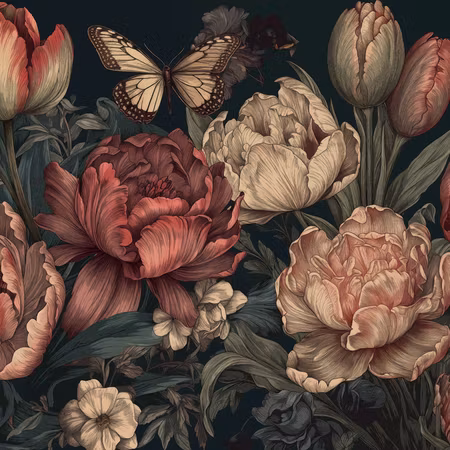Rund fototapet - Flowers on a turquoise background
