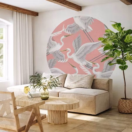 Rund fototapet - Pastel birds a delicate pattern