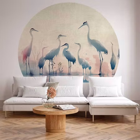 Rund fototapet - Birds by the lake herons painted