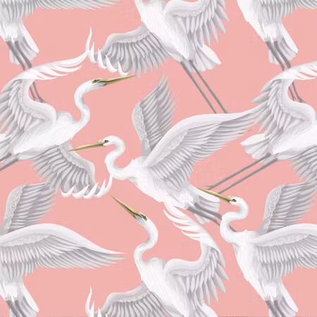 Rund fototapet - Pastel birds a delicate pattern