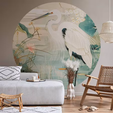 Rund fototapet - By an asian pond an illustration