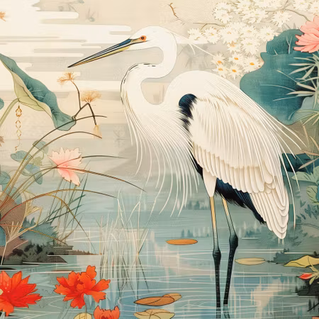 Rund fototapet - By an asian pond an illustration