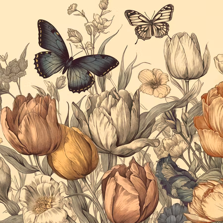 Rund fototapet - Colourful tulips on a cream