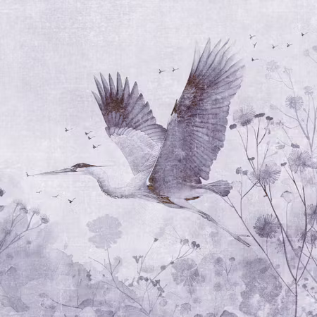 Rund fototapet - Majestic flight a crane in flight
