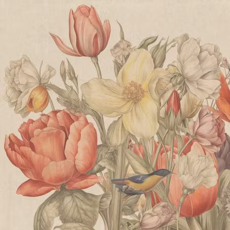 Rund fototapet - Bouquet of flowers on a cream