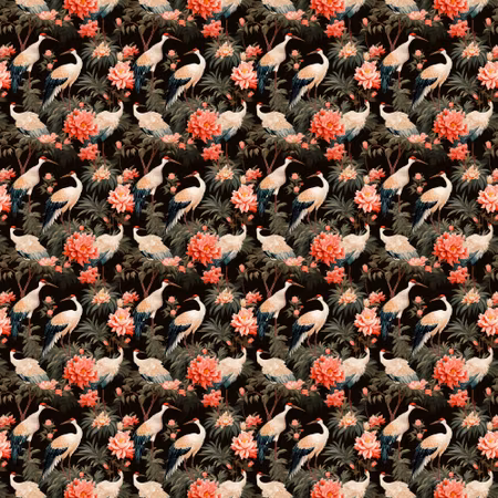 Rund fototapet - Ornament with birds silhouettes