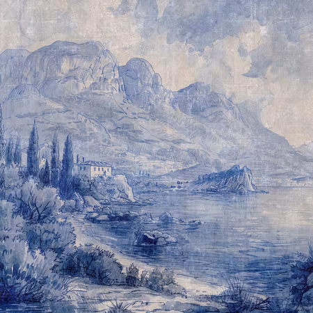 Rund fototapet - Blue bay italian landscape