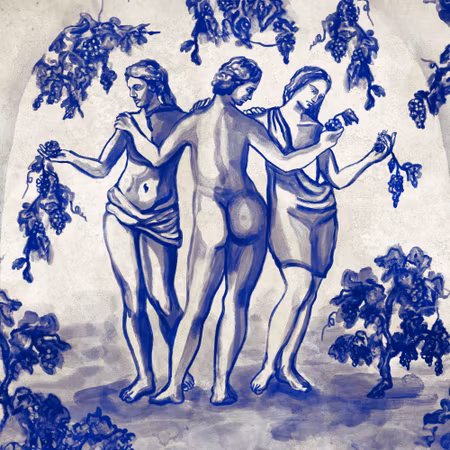 Rund fototapet - Ancient vineyard three women