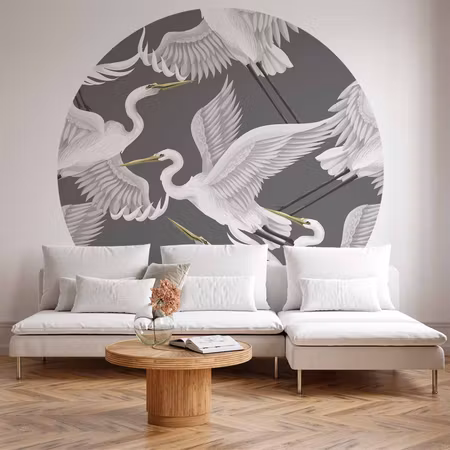 Rund fototapet - Pastel birds a delicate pattern