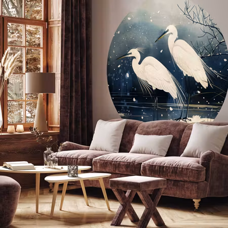 Rund fototapet - Herons over a winter pond style