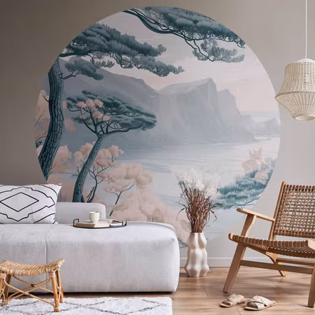 Rund fototapet - Blue coast in delicate colours