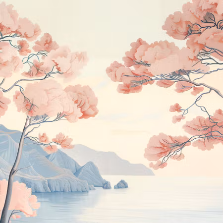 Rund fototapet - Ocean cliffs and trees a delicate