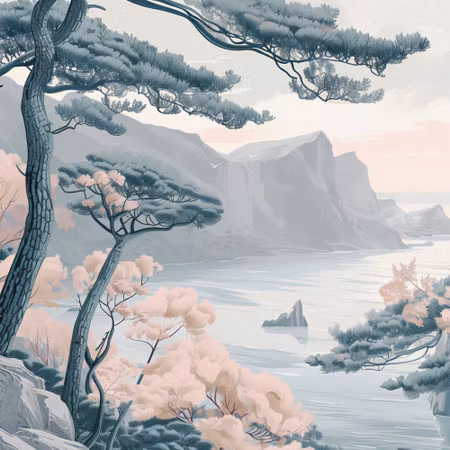Rund fototapet - Blue coast in delicate colours