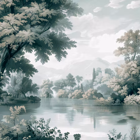 Rund fototapet - Landscape with a park and lake in