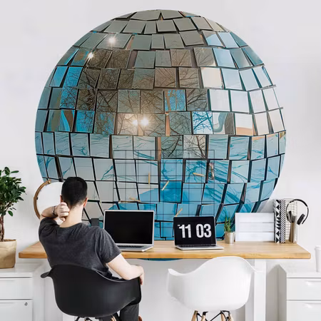 Rund fototapet - Sky blue disco ball