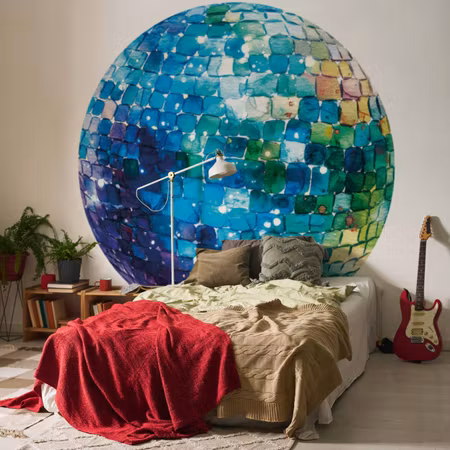 Rund fototapet - Turquoise disco ball