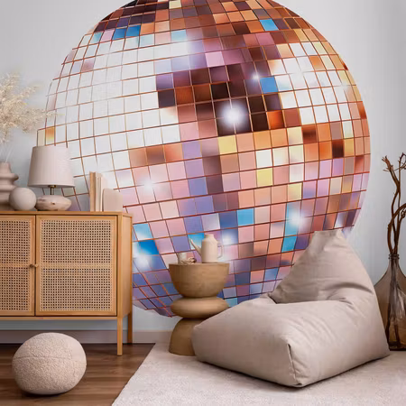 Rund fototapet - Rose gold disco ball