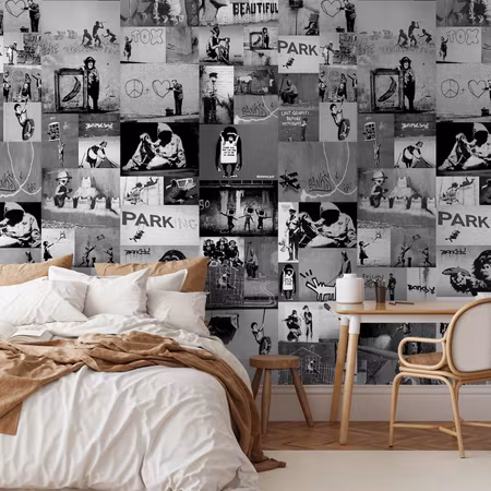 Tapet - Banksy grey collage