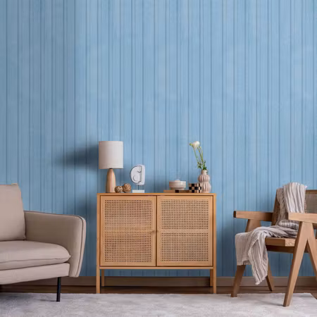 Tapet - Blue panels wooden planks in a pastel blue