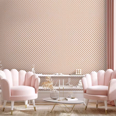 Tapet - Checkerboard pattern brown-white grid with