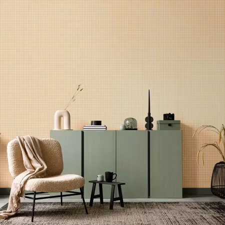 Tapet - Waving lines creamy grid on a noisy pastel