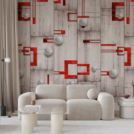 Tapet - Concrete red frames and white knobs