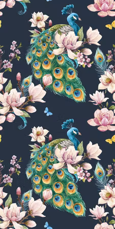 Tapet - Magnolias and peacocks