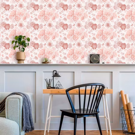 Tapet - Pink flowers on white background