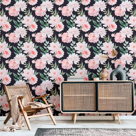 Tapet - Peonies on graphite background