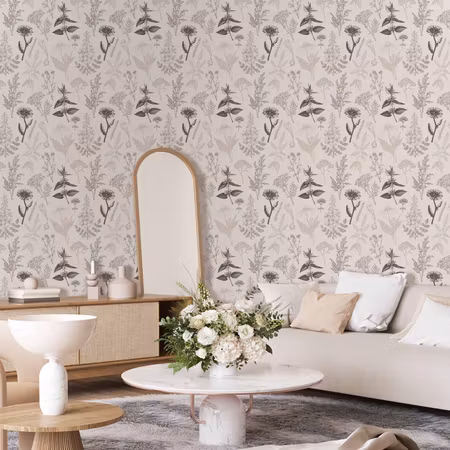 Tapet - Flowers and herbs in warm greys