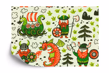 Fototapet - Vikings and dragons