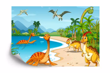 Fototapet - Dinosaurs on the beach