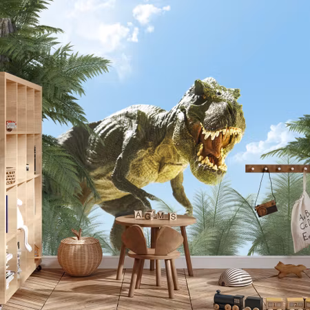 Fototapet - Big trex dinosaur and the palm