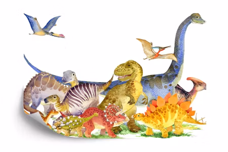 Fototapet - Dinosaurs painted with watercolor