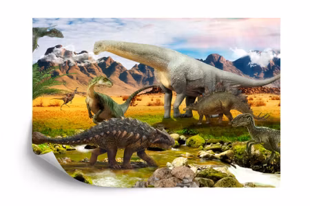 Fototapet - Realistic dinosaurs by the river