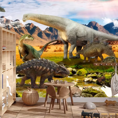 Fototapet - Realistic dinosaurs by the river