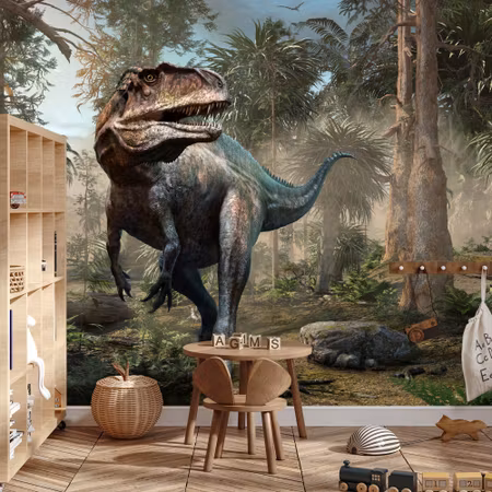 Fototapet - Realistic dinosaur and palm trees