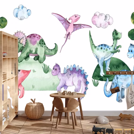Fototapet - Pastel dinosaurs in a glade