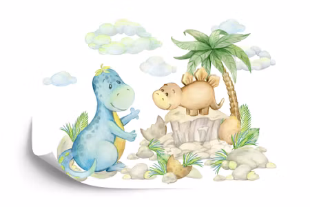 Fototapet - Little dinosaurs on the stones