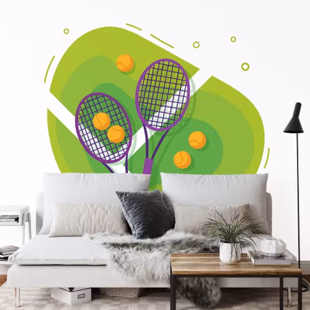 Fototapet - Drawn tennis balls and rackets