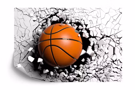 Fototapet - Basketball ball destroying the wall