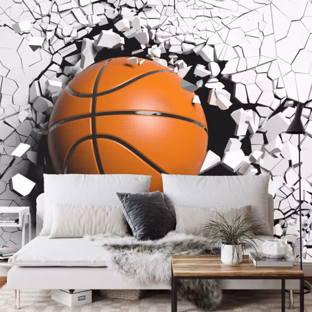 Fototapet - Basketball ball destroying the wall