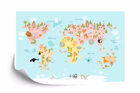 Fototapet - World map with animals