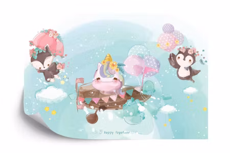 Fototapet - Cute flying animals
