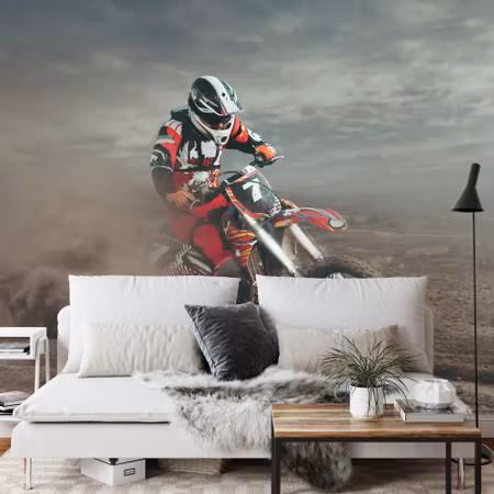 Fototapet - Motocross rider in the desert