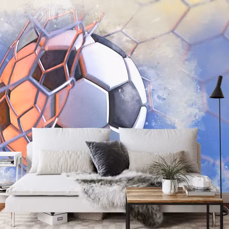 Fototapet - Watercolor painted ball in the net