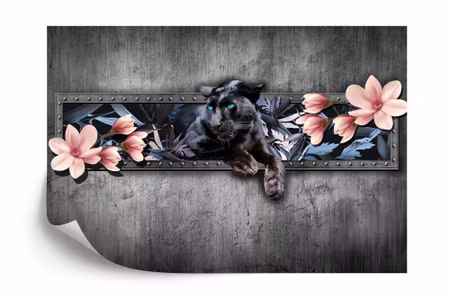 Fototapet - Panther with magnolia blossoms