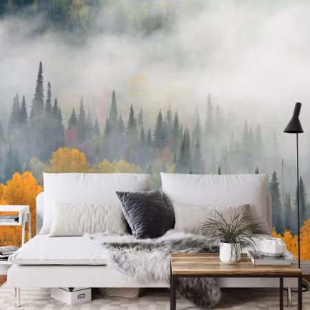 Fototapet - Fog over autumn forest