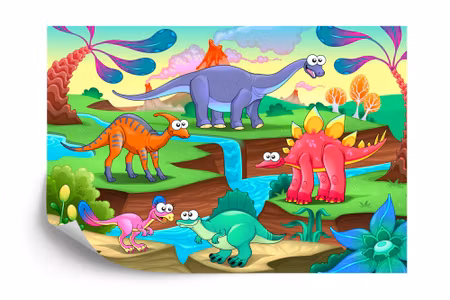 Fototapet - Colorful fairytale dinosaurs